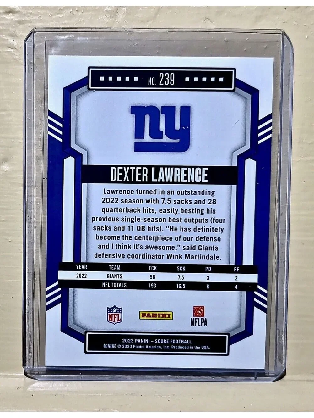 Dexter Lawrence 2023 Panini NFL #239 Score Football Card New York Giants